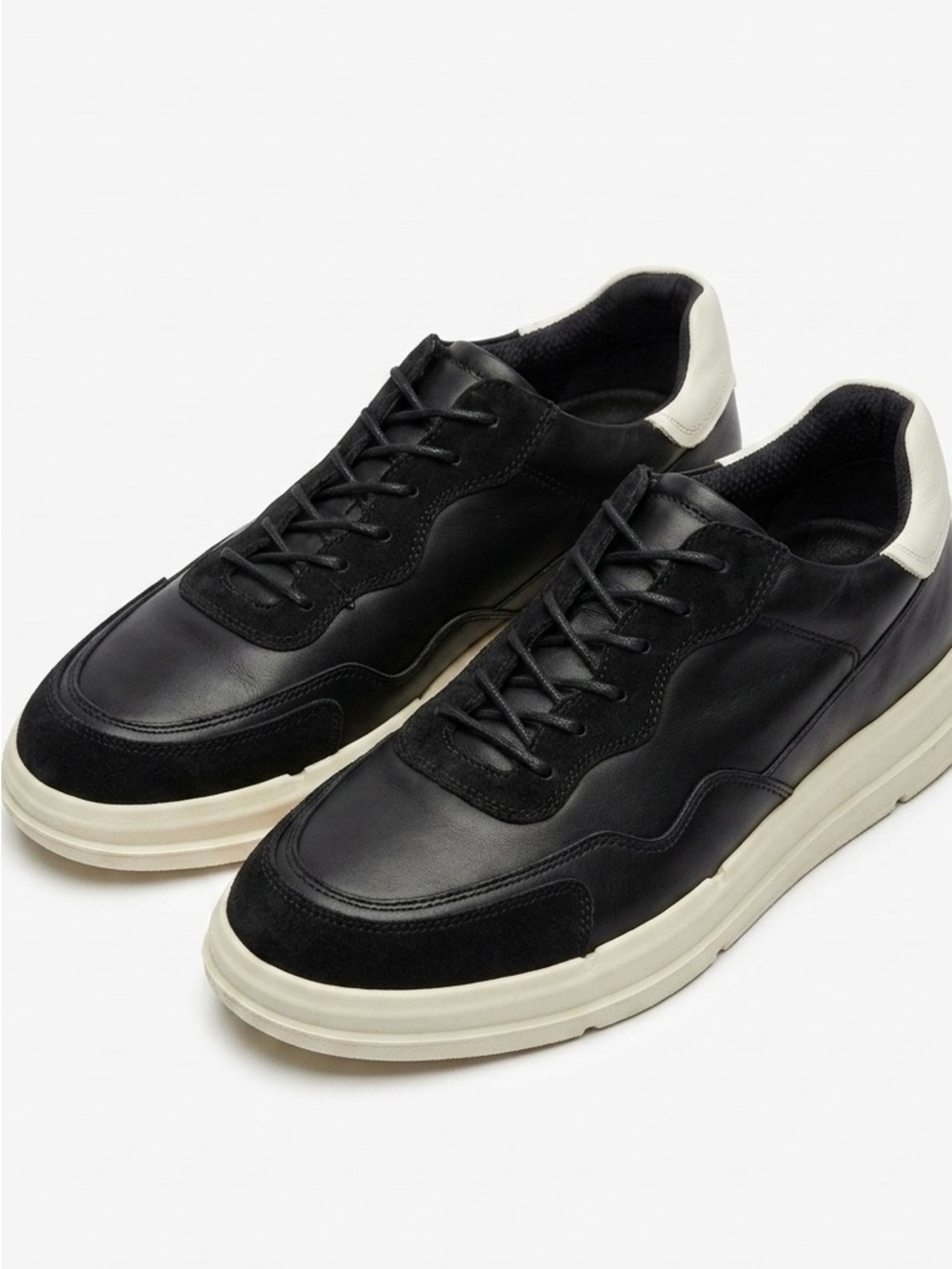 ECCO Soft X Black Leather Suede Sneaker Shoes